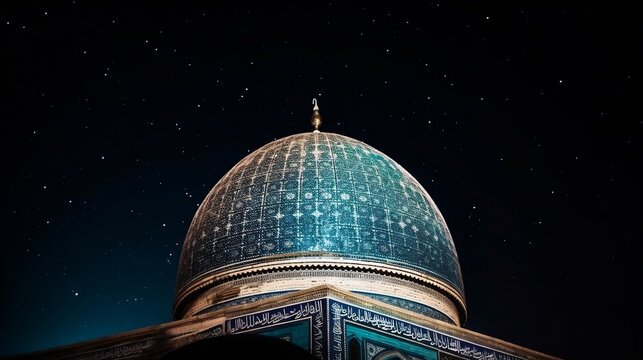 Dome of an old Mosque in the Night with stars on the Sky. Generative ai