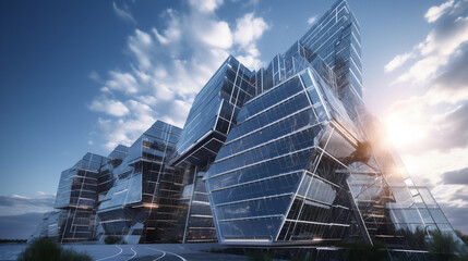 futuristic construction with solar panels . Generative ai