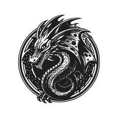 wyvern, vintage logo concept black and white color, hand drawn illustration