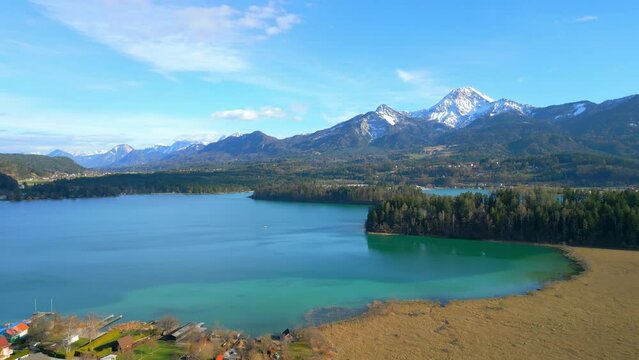 Wonderful small lake in Austria called Faaker See - aerial view - travel photography