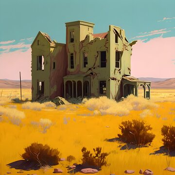 Ruins In The Landscape Painting By Edward Hopper Wasteland Wes Anderson Colorscheme 