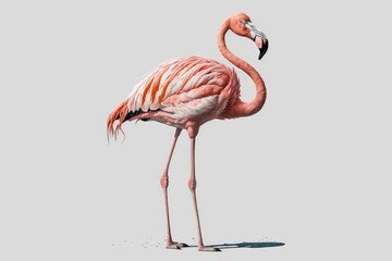 flamboyant pink flamingo standing gracefully on a white background. Generative AI