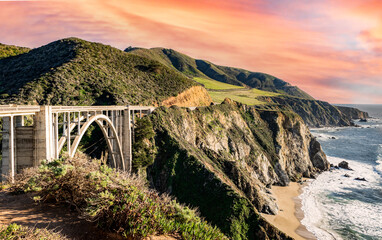 Bixby Bridge at sunset, one of the most iconic bridges in California © Valeria Venezia