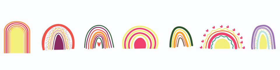 Set of beautiful rainbows on white background