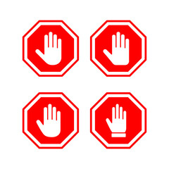 Stop icon vector illustration. stop road sign. hand stop sign and symbol. Do not enter stop red sign with hand