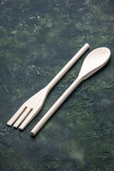 front view plastic utencils on gray background dinner knife plastic cutlery photo food kitchen fork spoon