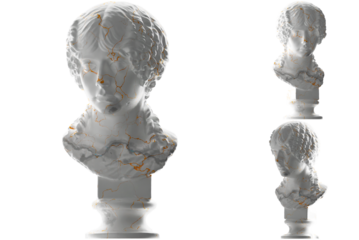 Renaissance statue in white marble and gold for apparel, album covers, and social media