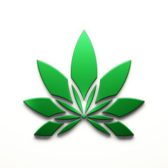 Cannabis plant in green color lineal minimalist style icon isolated on white background. 3D Render illustration