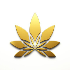 Cannabis plant in gold minimalist style icon isolated on white background. 3D Render illustration