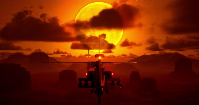 Helicopter Flying Over A Canyon