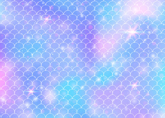 Kawaii mermaid background with princess rainbow scales pattern.