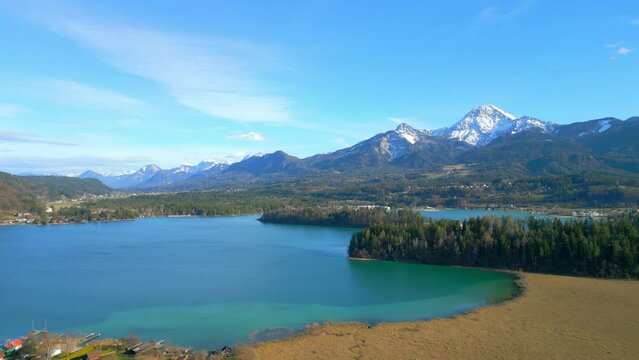 Wonderful small lake in Austria called Faaker See - aerial view - travel photography