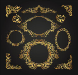 Decorative vintage frames and elements. Retro ornamental floral frame, ornaments and ornate border. Calligraphic frames. Vector for label, corporate identity, wedding invitation, card. Isolated