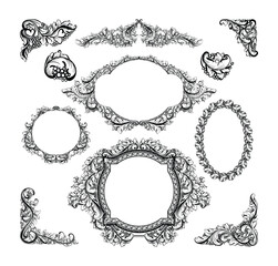 Decorative vintage frames and elements. Retro ornamental floral frame, ornaments and ornate border. Calligraphic frames. Vector for label, corporate identity, wedding invitation, card. Isolated