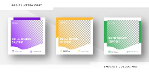 Fototapeta premium Digital business solutions live webinar and corporate social media post template 