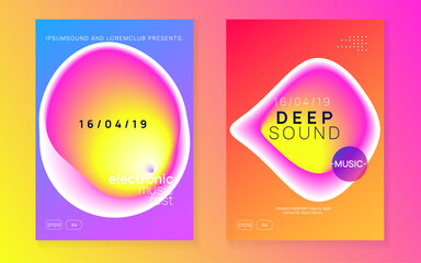 Dance Banner. Futuristic Background For Set Shape. Fun Effect For Invitation. Club And Discotheque Template. Wavy Neon Poster. Pink And Yellow Dance Banner