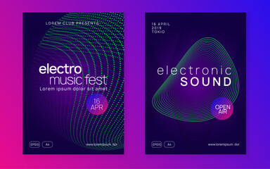 Neon club flyer. Electro dance music. Trance party dj. Electronic sound fest. Techno event poster. - obrazy, fototapety, plakaty