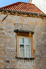Architecture of old town, buildings with stone wall. Travel. City background. Dubrovnik, Croatia