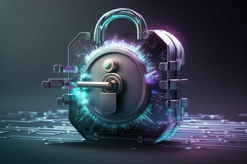 cyber security image with a holographic lock, modern, holographic, online privacy, Generative AI
