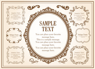 高級感のあるビンテージ調のフレームデザインセット　罫線　枠　ウエディング　ビンテージ　アンティーク	

