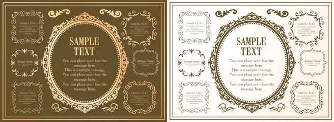 高級感のあるビンテージ調のフレームデザインセット　罫線　枠　ウエディング　ビンテージ　アンティーク	

