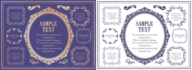 高級感のあるビンテージ調のフレームデザインセット　罫線　枠　ウエディング　ビンテージ　アンティーク	
