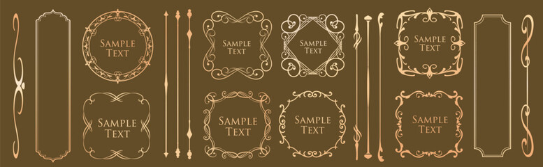 高級感のあるビンテージ調のフレームデザインセット　罫線　枠　ウエディング　ビンテージ　アンティーク	
