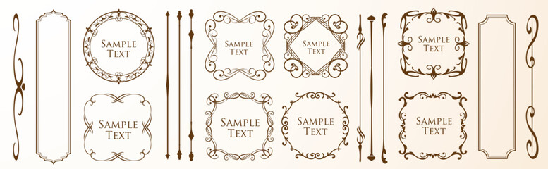 高級感のあるビンテージ調のフレームデザインセット　罫線　枠　ウエディング　ビンテージ　アンティーク	
