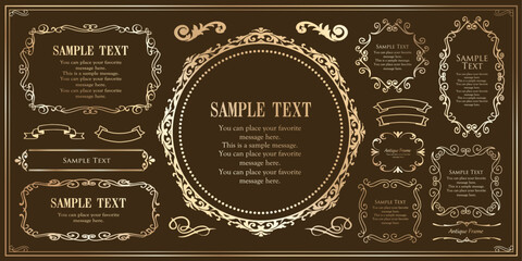 高級感のあるビンテージ調のフレームデザインセット　罫線　枠　ウエディング　ビンテージ　アンティーク	
