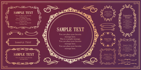高級感のあるビンテージ調のフレームデザインセット　罫線　枠　ウエディング　ビンテージ　アンティーク	
