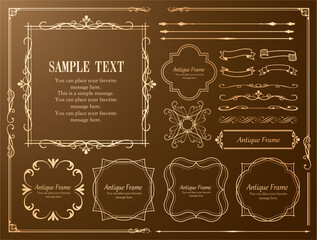 高級感のあるビンテージ調のフレームデザインセット　罫線　枠　ウエディング　ビンテージ　アンティーク	
