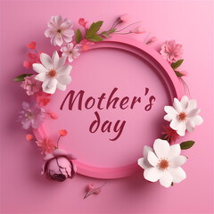Beautiful design for mom with tulips, inscription, frame, pink background. Mothers Day, ai