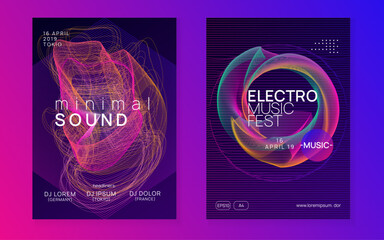 Neon club flyer. Electro dance music. Trance party dj. Electronic sound fest. Techno event poster.