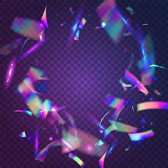 Transparent Texture. Metal Banner. Fantasy Art. Iridescent Tinsel. Blur Prismatic Backdrop. Light Background. Bright Foil. Violet Retro Glare. Pink Transparent Texture