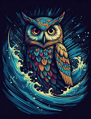 Owl Logo, Paint, Water Color, Graphic Design, Logo Design, T Shirt Design. Generative AI