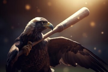 Eagle Professional Baseball Player Hitting Baseball In Tournament Generative AI