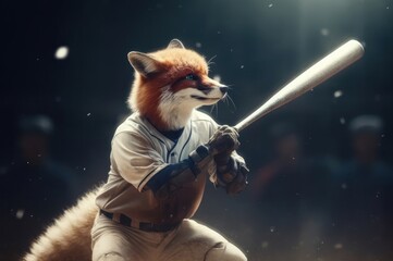 Fototapeta na wymiar Fox Pro Baseball Player At Bat In Tournament Generative AI