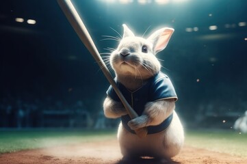 Rabbit Baseball Athlete Swinging Baseball Bat At Game Generative AI