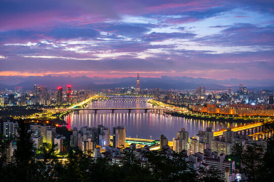 The landscape of Seoul and the Han River and beautiful sky, South Korea