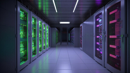 room with servers. Big data, connections. Created using generative AI.