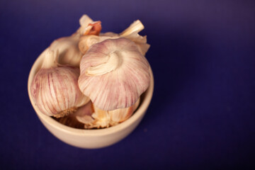 garlic on a blue background