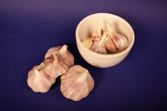 garlic on a blue background