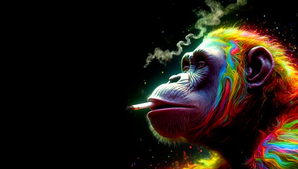 Rainbow-Colored Chimp Indulging in Pot: An Insight into Primate's Psychedelic Experience.  Generative AI. - obrazy, fototapety, plakaty
