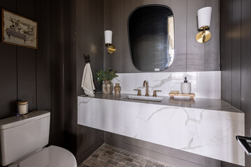 modern bathroom interior with sink and mirror