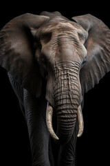 Fototapeta na wymiar elefante de vista frontal, fundo preto