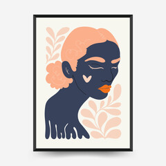 Abstract floral and women posters template. Modern trendy Matisse minimal style. Cute girl and fashion. Hand drawn design for wallpaper, wall decor, print, postcard, cover, template, banner. 