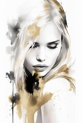 vista frontal ouro branco preto beleza loiro arte impressão moderna