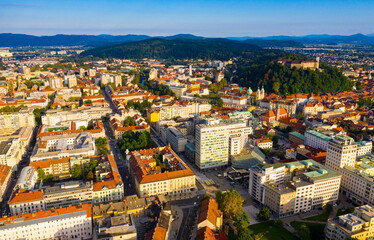 Fototapeta na wymiar Panoramic view of capital of Slovenia Ljubljana on sunny day