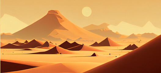 boho desert abstract minimal landscape art. Sand hills and bright clear sky design.Generative AI