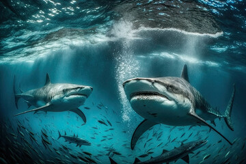 Galapagos sharks in natural habitas swimming in the ocean